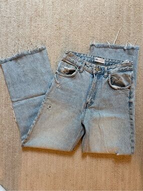 Zara Light Blue Distressed Straight-Leg Jeans